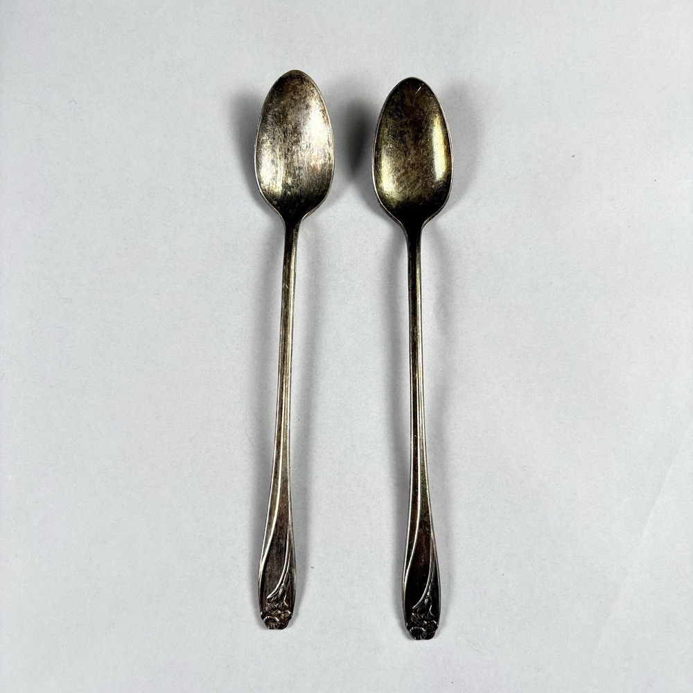 Vintage 1847 Rogers Bros Daffodil Iced Tea Spoons Silverplate Floral 7.75" 2 Pc